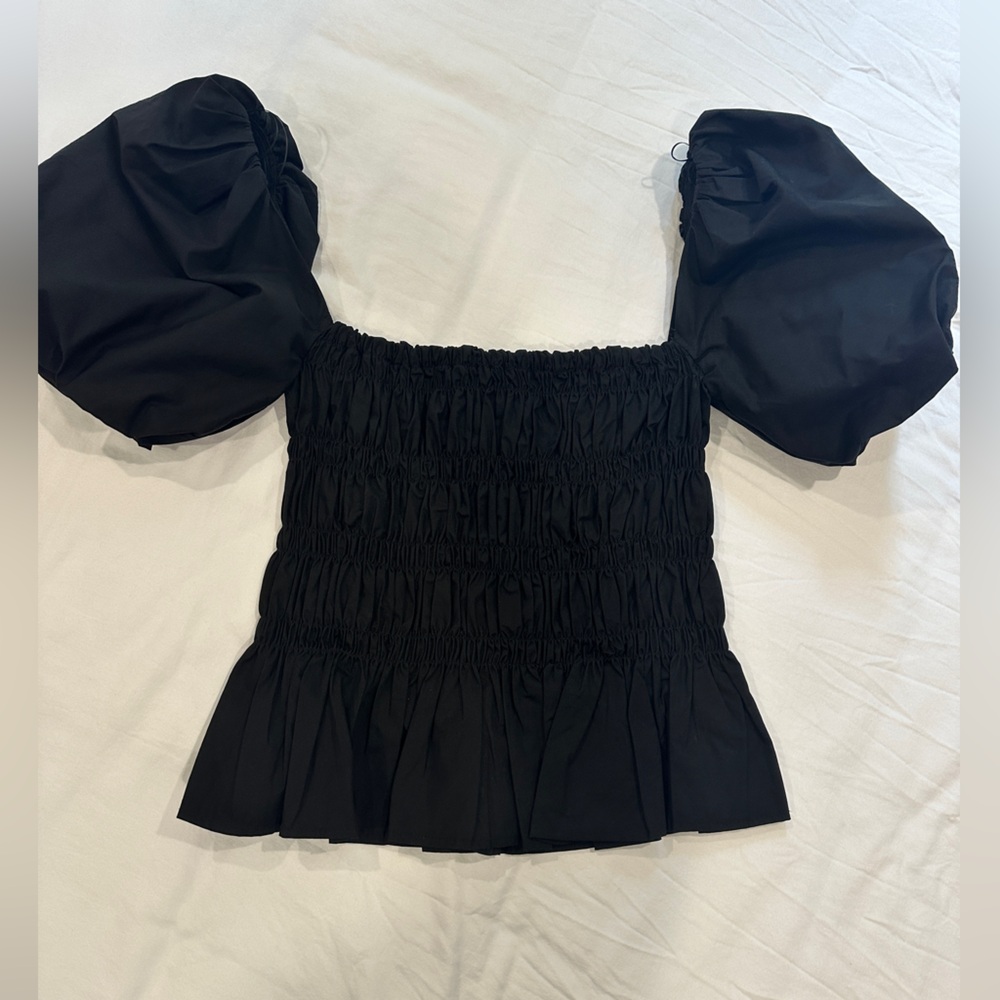 Astr Black Smocked Puff Sleeve Blouse